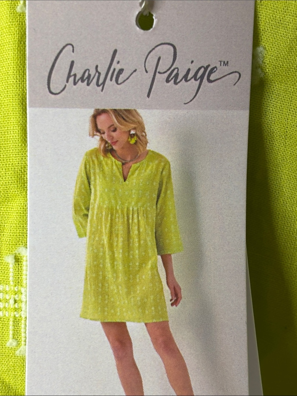 Charlie Paige Lime Green Embroidered Tunic Size L/XL